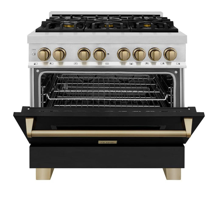 ZLINE Autograph Edition 36 in. 4.6 cu. ft. Legacy Dual Fuel Range with 6 Burner Gas Cooktop and Electric Convection Oven (RAZ-BLM-36-CB)