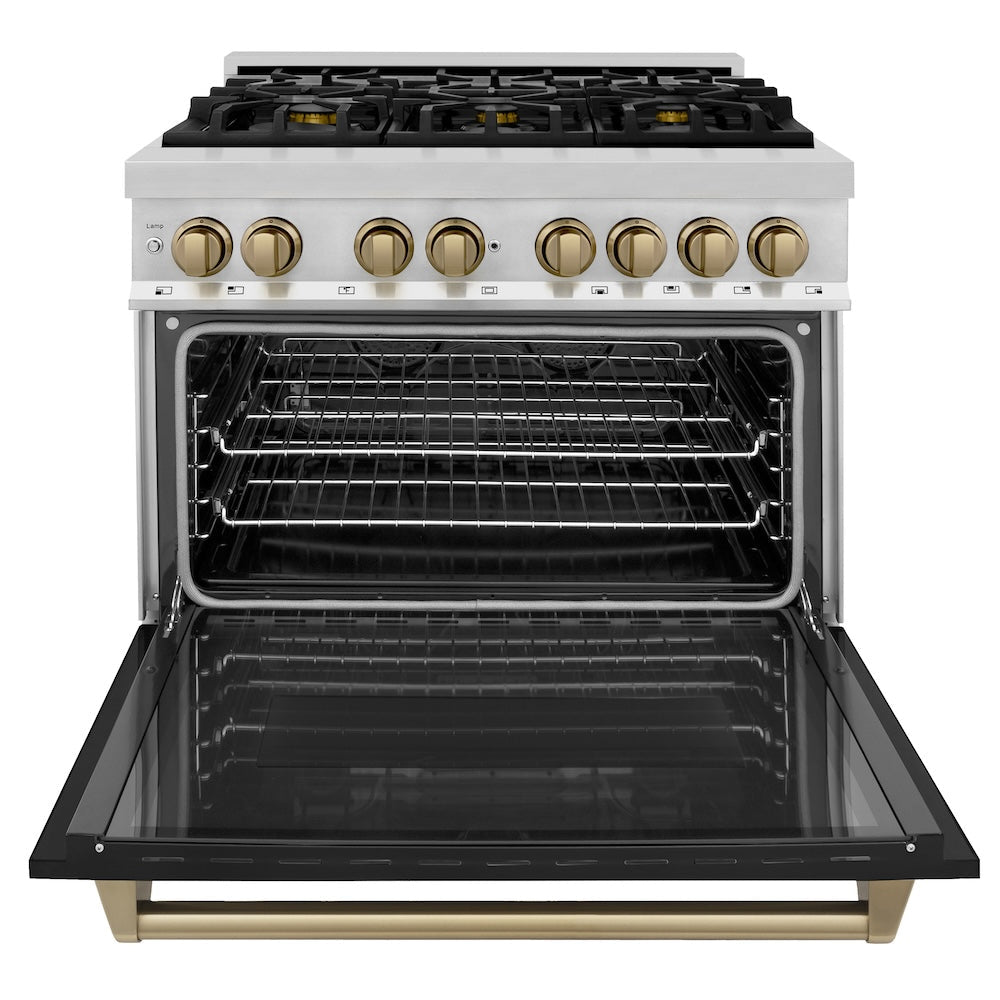 ZLINE Autograph Edition 36 in. 4.6 cu. ft. Legacy Dual Fuel Range with 6 Burner Gas Cooktop and Electric Convection Oven (RAZ-BLM-36-CB)