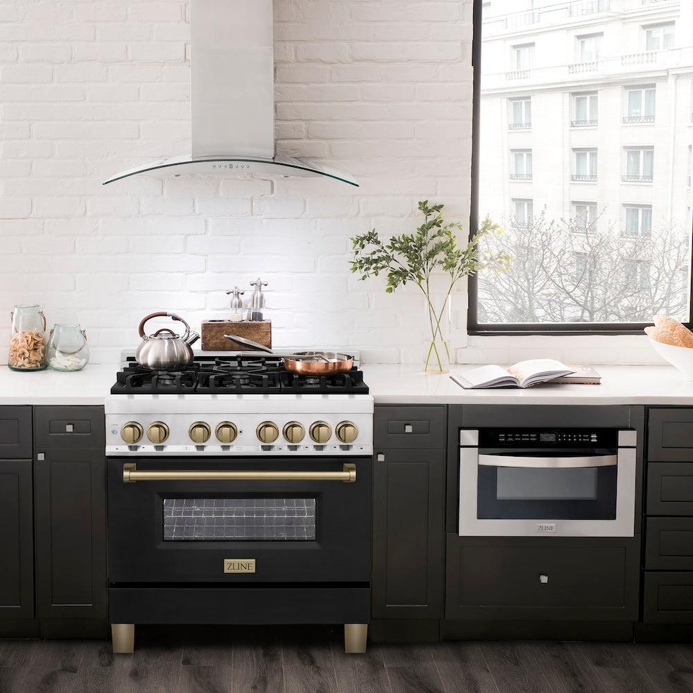 ZLINE Autograph Edition 36 in. 4.6 cu. ft. Legacy Dual Fuel Range with 6 Burner Gas Cooktop and Electric Convection Oven (RAZ-BLM-36-CB)