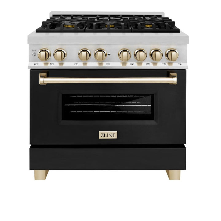ZLINE Autograph Edition 36 in. 4.6 cu. ft. Legacy Dual Fuel Range with 6 Burner Gas Cooktop and Electric Convection Oven (RAZ-BLM-36-G)
