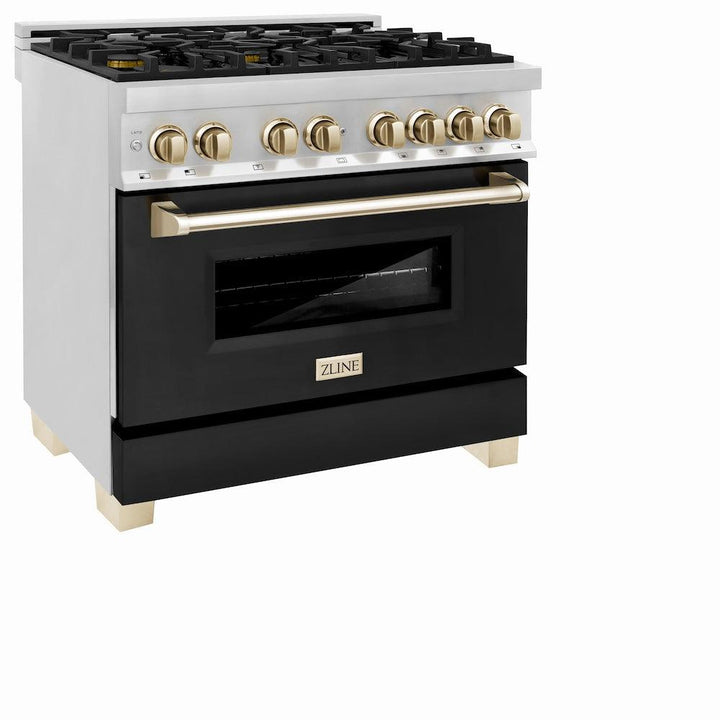 ZLINE Autograph Edition 36 in. 4.6 cu. ft. Legacy Dual Fuel Range with 6 Burner Gas Cooktop and Electric Convection Oven (RAZ-BLM-36-G)