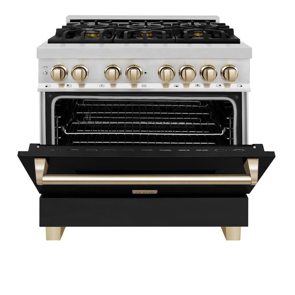 ZLINE Autograph Edition 36 in. 4.6 cu. ft. Legacy Dual Fuel Range with 6 Burner Gas Cooktop and Electric Convection Oven (RAZ-BLM-36-G)