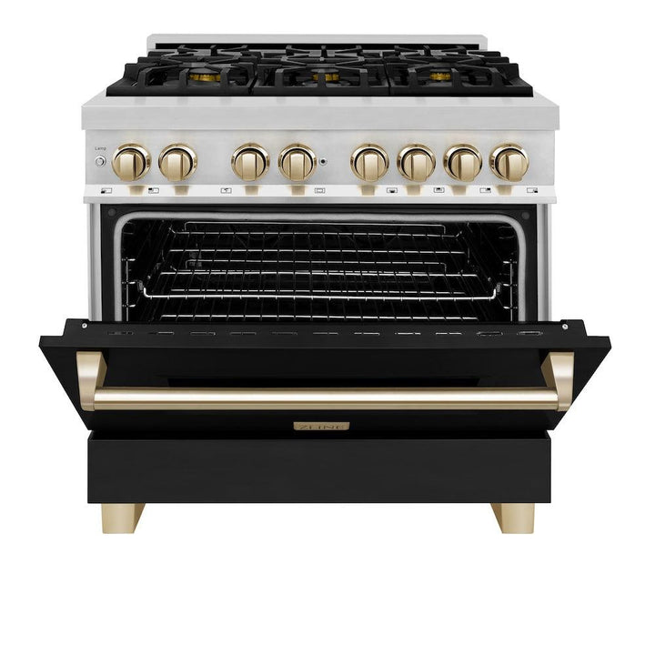ZLINE Autograph Edition 36 in. 4.6 cu. ft. Legacy Dual Fuel Range with 6 Burner Gas Cooktop and Electric Convection Oven (RAZ-BLM-36-G)