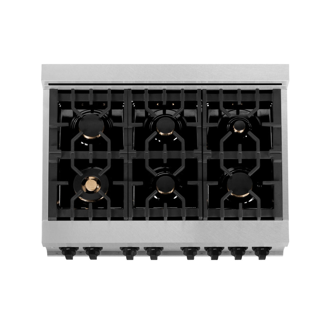 ZLINE Autograph Edition 36 in. 4.6 cu. ft. Range with Gas Stove and Electric Oven in DuraSnow® with Matte Black Accents, RASZ-SN-36-MB