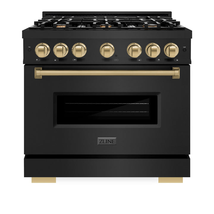 ZLINE Autograph Edition 36 in. 5.2 cu. ft. Classic Dual Fuel Range with 6 Burner Gas Cooktop and Electric Convection Oven in Black Stainless Steel with Champagne Bronze Accents (CDRBZ-36-CB)
