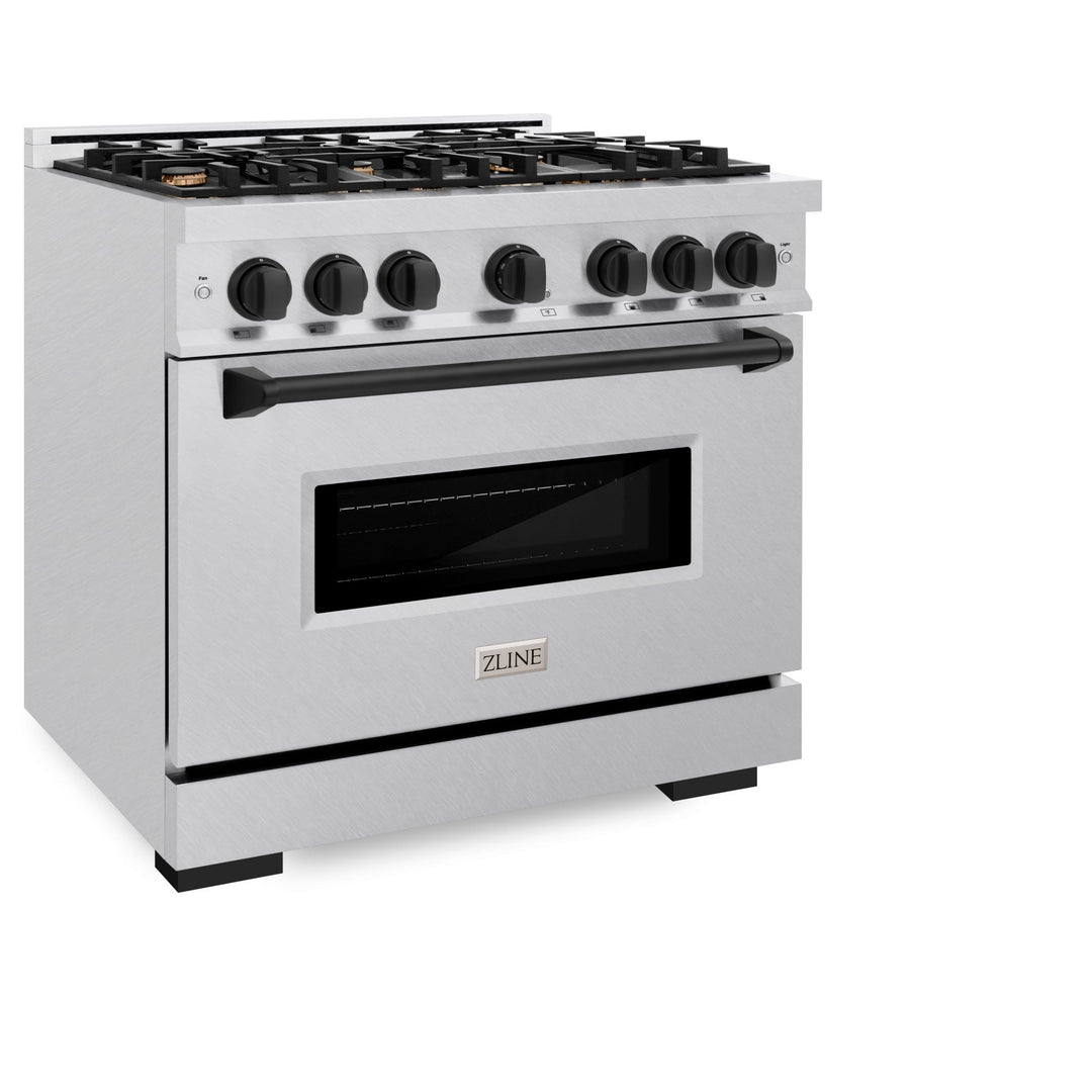 ZLINE Autograph Edition 36 in. 5.2 cu. ft. Classic Dual Fuel Range with 6 Burner Gas Cooktop and Electric Convection Oven in Satin Stainless Steel with Matte Black Accents (CDRSZ-36-MB)