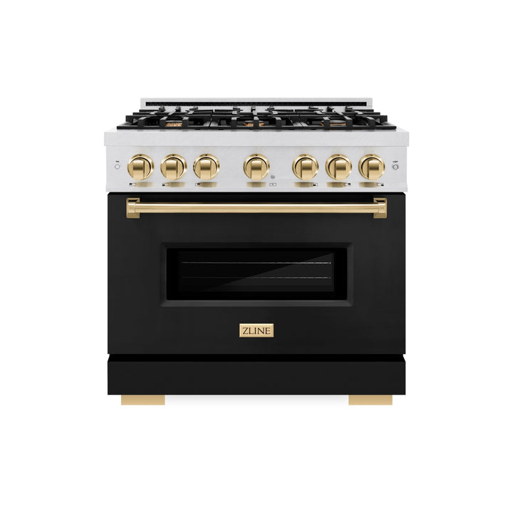ZLINE Autograph Edition 36 in. 5.2 cu. ft. Classic Dual Fuel Range with 6 Burner Gas Cooktop and Electric Convection Oven in Satin Stainless Steel with Polished Gold Accents (CDRSZ-36-G)