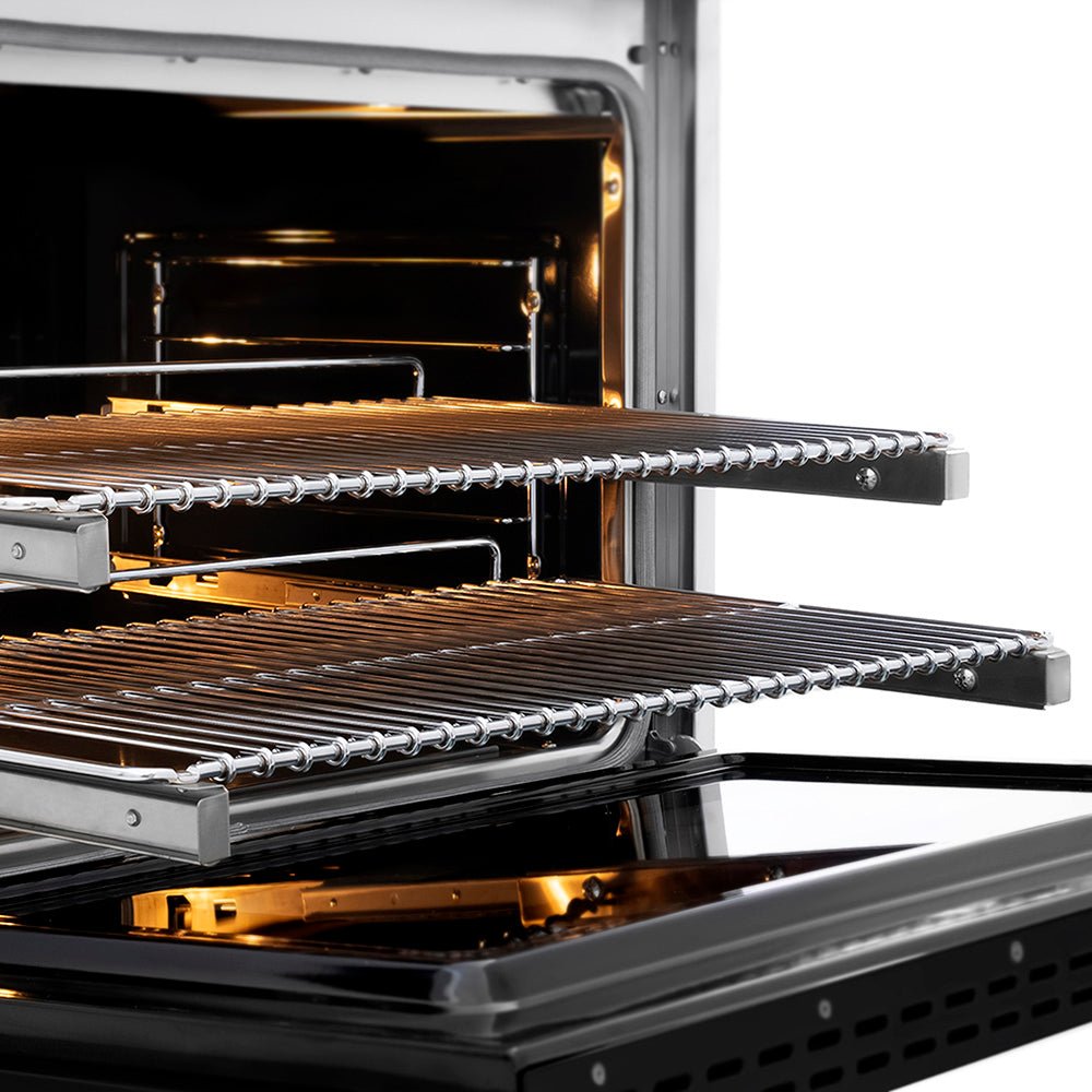 ZLINE Autograph Edition 36 in. 5.2 cu. ft. Paramount Dual Fuel Range with 6 Burner DuoProâ„¢ Cooktop and Electric Convection Oven in Satin Stainless Steel with Black Matte Door and Champagne Bronze Accents (PSDRSZ-BLM36-CB)