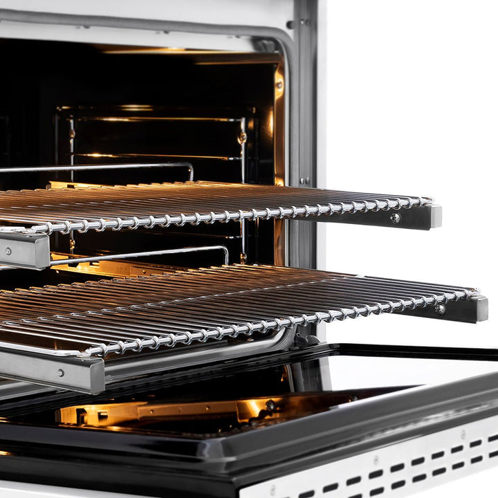 ZLINE Autograph Edition 36 in. 5.2 cu. ft. Paramount Dual Fuel Range with 6 Burner DuoProâ„¢ Cooktop and Electric Convection Oven in Satin Stainless Steel with White Matte Door and Polished Gold Accents (PSDRSZ-WM-36-G)