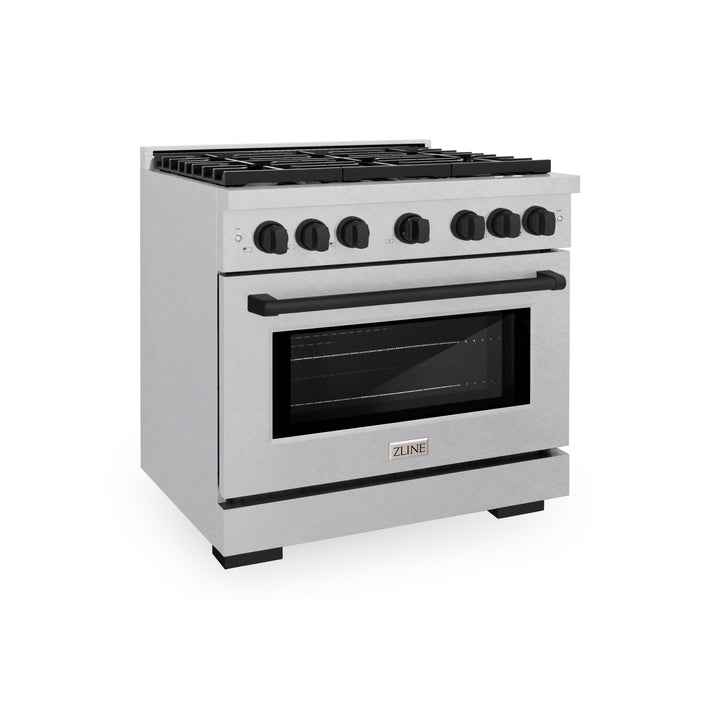 ZLINE Autograph Edition 36 in. 5.2 cu. ft. Paramount Dual Fuel Range with 6 Burner Gas Cooktop and Electric Convection Oven in Satin Stainless Steel with Matte Black Accents (SDRSZ-36-MB)