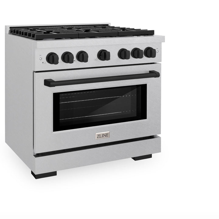 ZLINE Autograph Edition 36 in. 5.2 cu. ft. Paramount Gas Range with 6 Burner Cooktop and Convection Gas Oven in Satin Stainless Steel and Matte Black Accents (SGRSZ-36-MB)