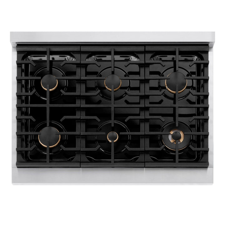 ZLINE Autograph Edition 36 in. 5.2 cu. ft. Paramount Gas Range with 6 Burner Cooktop and Convection Gas Oven in Stainless Steel and Matte Black Accents (SGRZ-36-MB)