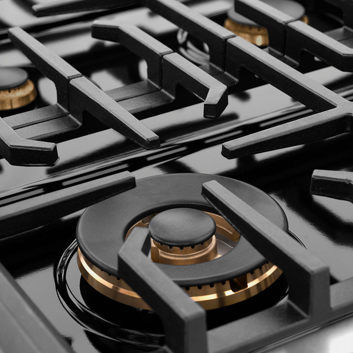 ZLINE Autograph Edition 36 in. 5.2 cu. ft. Paramount Gas Range with 6 Burner Cooktop and Convection Gas Oven in Stainless Steel with Champagne Bronze Helix Handle and Knob Accents (SGRZ-36-KCB)