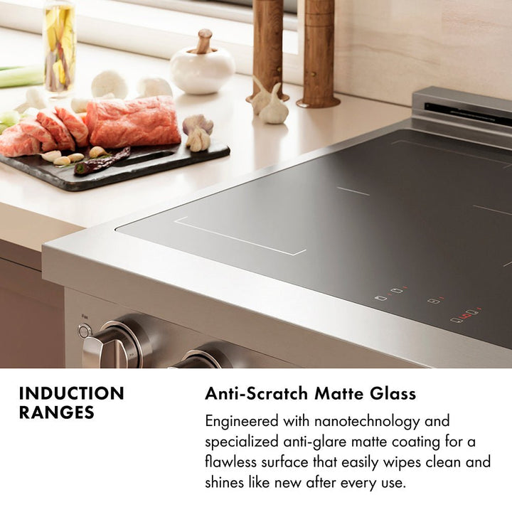 ZLINE Autograph Edition 36 in. 5.2 cu. ft. Paramount Induction Range with 5 Element Cooktop and Electric Convection Oven in Satin Stainless Steel with Black Matte Door and Polished Gold Accents (SINRSZ-BLM36-G)