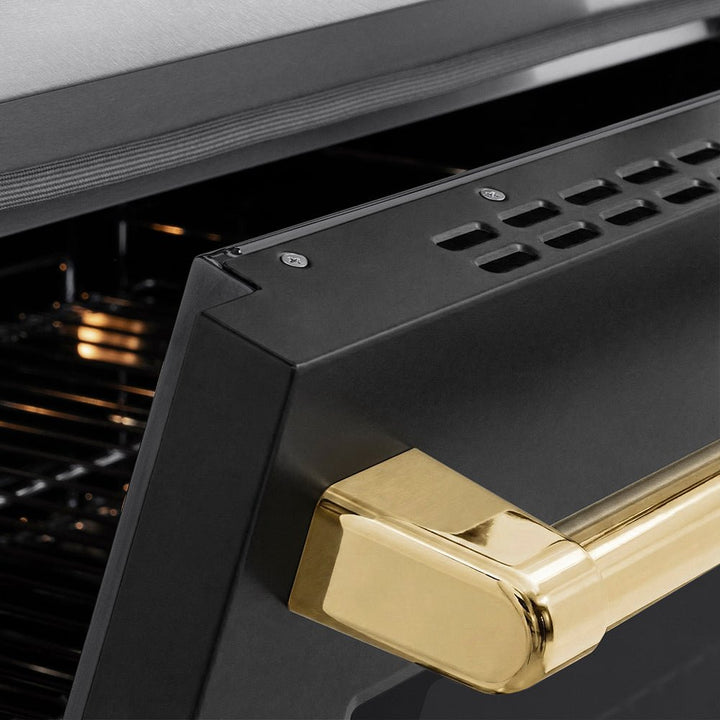 ZLINE Autograph Edition 36 in. 5.2 cu. ft. Paramount Induction Range with 5 Element Cooktop and Electric Convection Oven in Satin Stainless Steel with Black Matte Door and Polished Gold Accents (SINRSZ-BLM36-G)