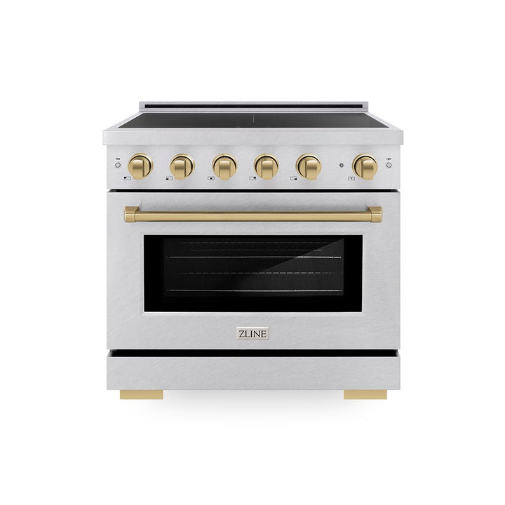 ZLINE Autograph Edition 36 in. 5.2 cu. ft. Paramount Induction Range with 5 Element Cooktop and Electric Convection Oven in Satin Stainless Steel with Champagne Bronze Accents (SINRSZ-36-CB)