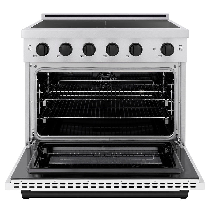 ZLINE Autograph Edition 36 in. 5.2 cu. ft. Paramount Induction Range with 5 Element Cooktop and Electric Convection Oven in Satin Stainless Steel with White Matte Door and Matte Black Accents (SINRSZ-WM-36-MB)