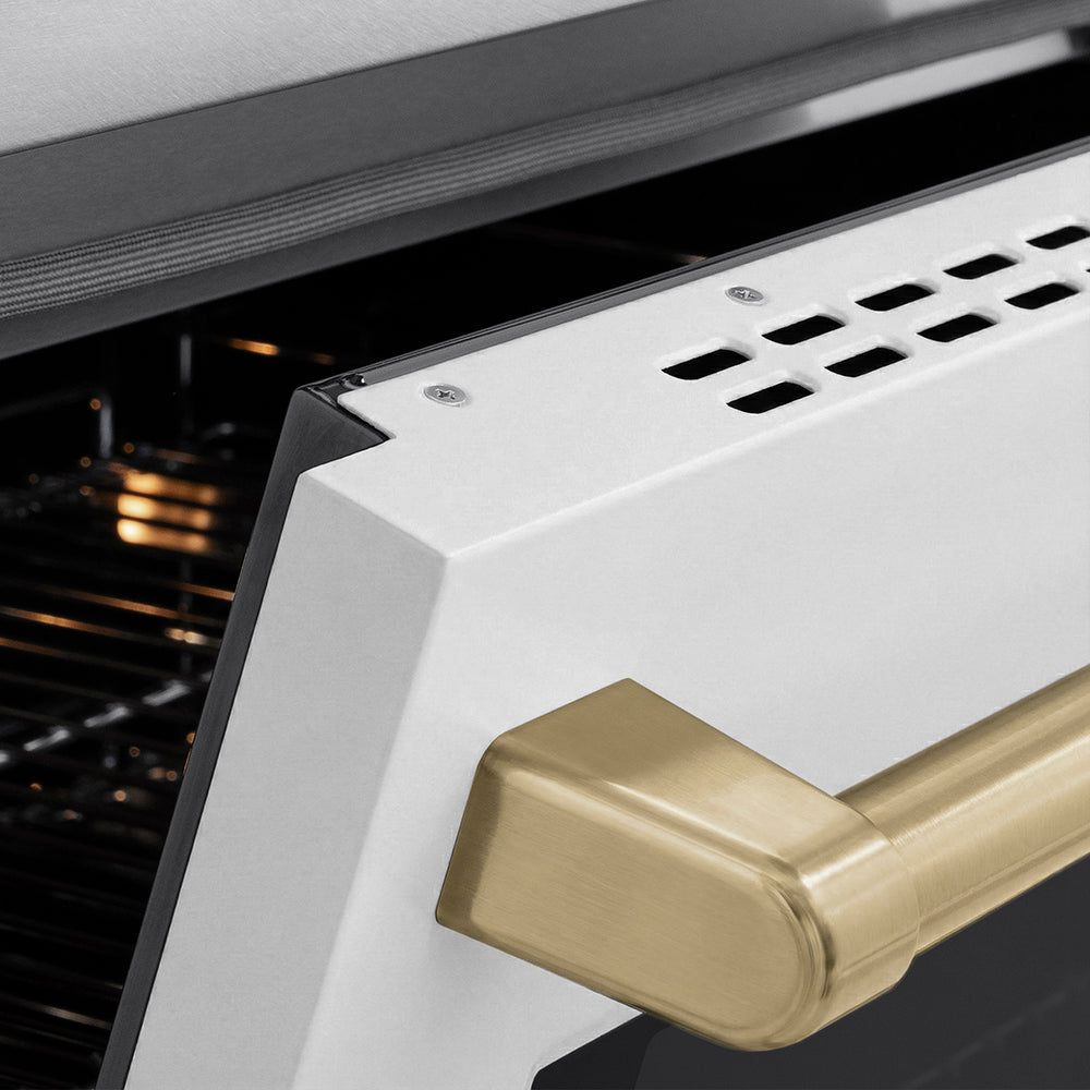 ZLINE Autograph Edition 36 in. 5.2 cu. ft. Paramount Induction Range with 5 Element Cooktop and Electric Convection Oven in Satin Stainless Steel with White Matte Door and Champagne Bronze Accents (SINRSZ-WM-36-CB)