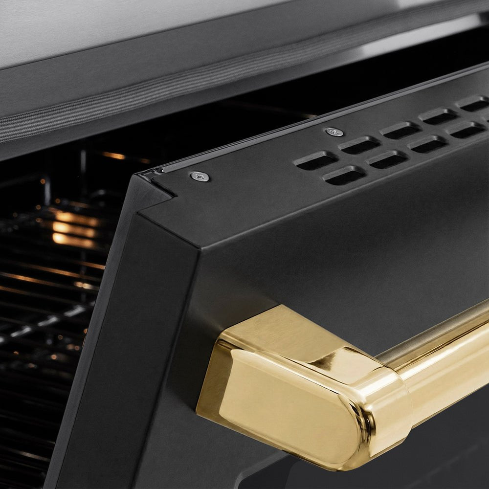 ZLINE Autograph Edition 36 in. 5.2 cu. ft. Paramount Induction Range with 5 Element Cooktop and Electric Convection Oven in Stainless Steel with Black Matte Door and Polished Gold Accents (SINRZ-BLM-36-G)