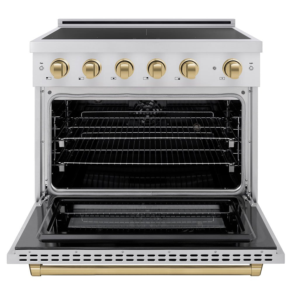 ZLINE Autograph Edition 36 in. 5.2 cu. ft. Paramount Induction Range with 5 Element Cooktop and Electric Convection Oven in Stainless Steel with Champagne Bronze Accents (SINRZ-36-CB)