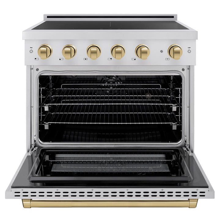 ZLINE Autograph Edition 36 in. 5.2 cu. ft. Paramount Induction Range with 5 Element Cooktop and Electric Convection Oven in Stainless Steel with Champagne Bronze Accents (SINRZ-36-CB)