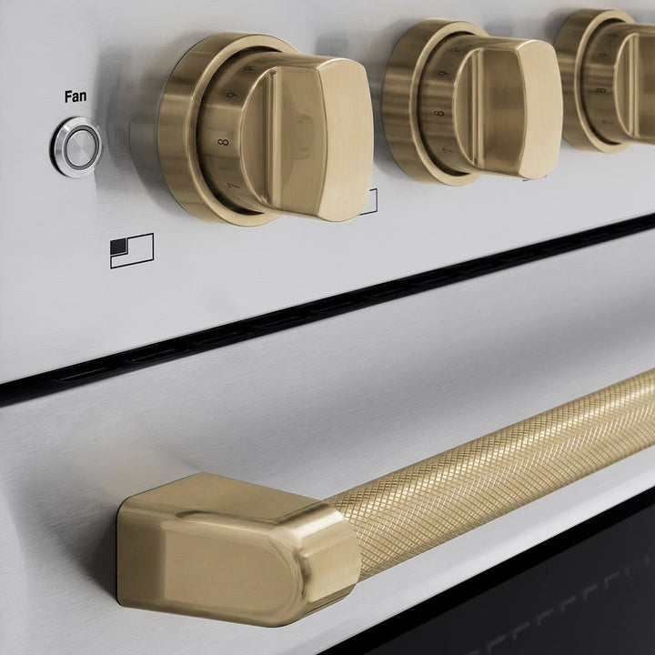 ZLINE Autograph Edition 36 in. 5.2 cu. ft. Paramount Induction Range with 5 Element Cooktop and Electric Convection Oven in Stainless Steel with Champagne Bronze Helix Handle and Knob Accents (SINRZ-36-KCB)