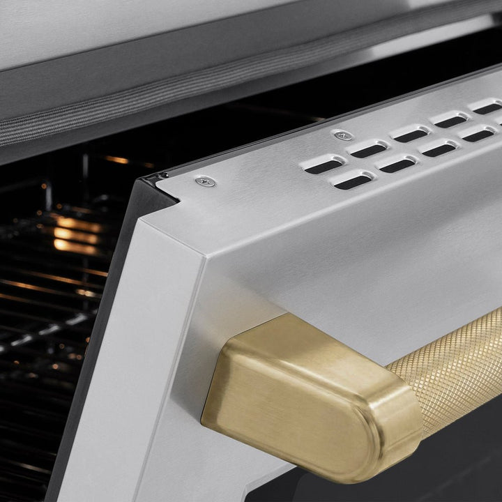 ZLINE Autograph Edition 36 in. 5.2 cu. ft. Paramount Induction Range with 5 Element Cooktop and Electric Convection Oven in Stainless Steel with Champagne Bronze Helix Handle and Knob Accents (SINRZ-36-KCB)