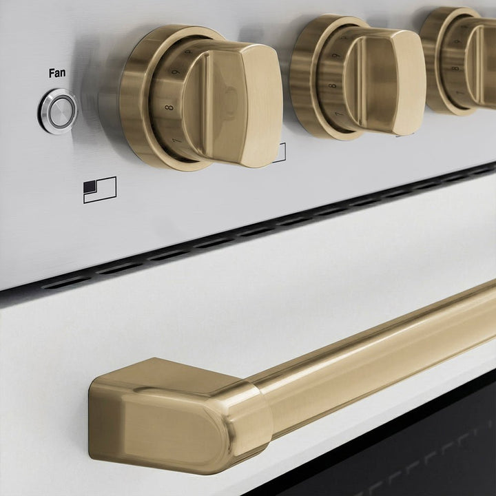 ZLINE Autograph Edition 36 in. 5.2 cu. ft. Paramount Induction Range with 5 Element Cooktop and Electric Convection Oven in Stainless Steel with White Matte Door and Champagne Bronze Accents (SINRZ-WM-36-CB)