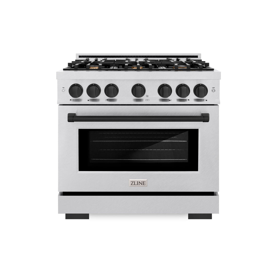 ZLINE Autograph Edition 36 in. 5.2 cu. ft. Select Dual Fuel Range with 6 Burner Gas Cooktop and Electric Convection Oven in Satin Stainless Steel with Matte Black Accents (HDRSZ-36-MB)