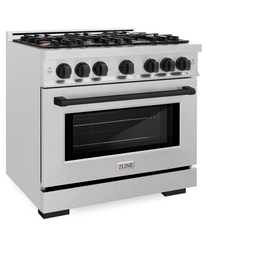 ZLINE Autograph Edition 36 in. 5.2 cu. ft. Select Dual Fuel Range with 6 Burner Gas Cooktop and Electric Convection Oven in Satin Stainless Steel with Matte Black Accents (HDRSZ-36-MB)