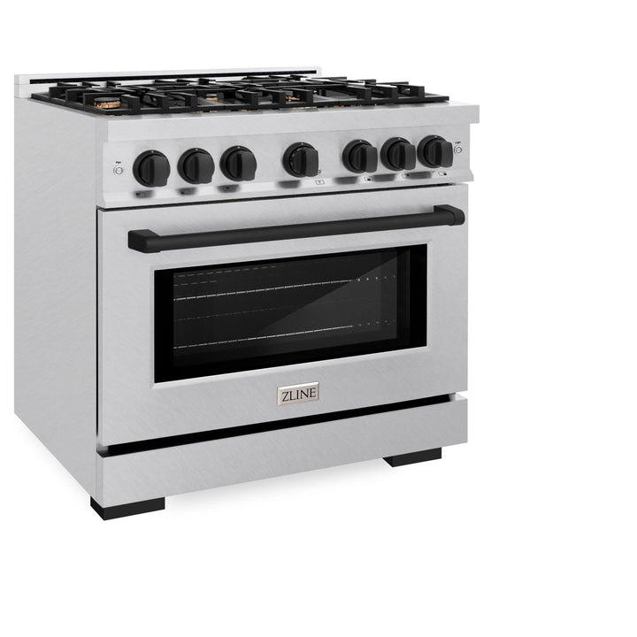 ZLINE Autograph Edition 36 in. 5.2 cu. ft. Select Dual Fuel Range with 6 Burner Gas Cooktop and Electric Convection Oven in Satin Stainless Steel with Matte Black Accents (HDRSZ-36-MB)