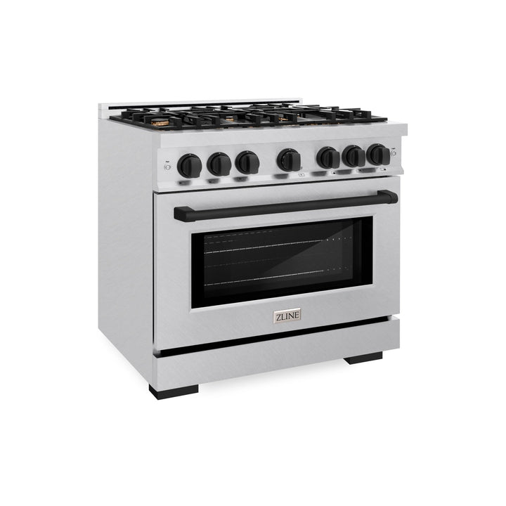 ZLINE Autograph Edition 36 in. 5.2 cu. ft. Select Gas Range with 6 Burner Cooktop and Convection Gas Oven in Satin Stainless Steel and Matte Black Accents (HGRSZ-36-MB)