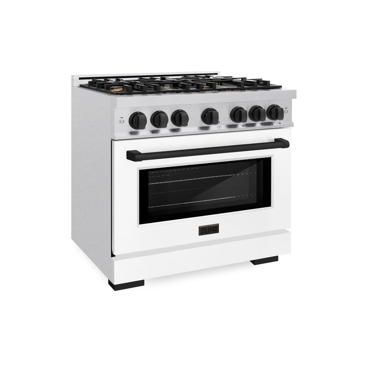 ZLINE Autograph Edition 36 in. 5.2 cu. ft. Select Gas Range with 6 Burner Cooktop and Convection Gas Oven in Satin Stainless Steel with White Matte Door and Matte Black Accents (HGRSZ-WM-36-MB)