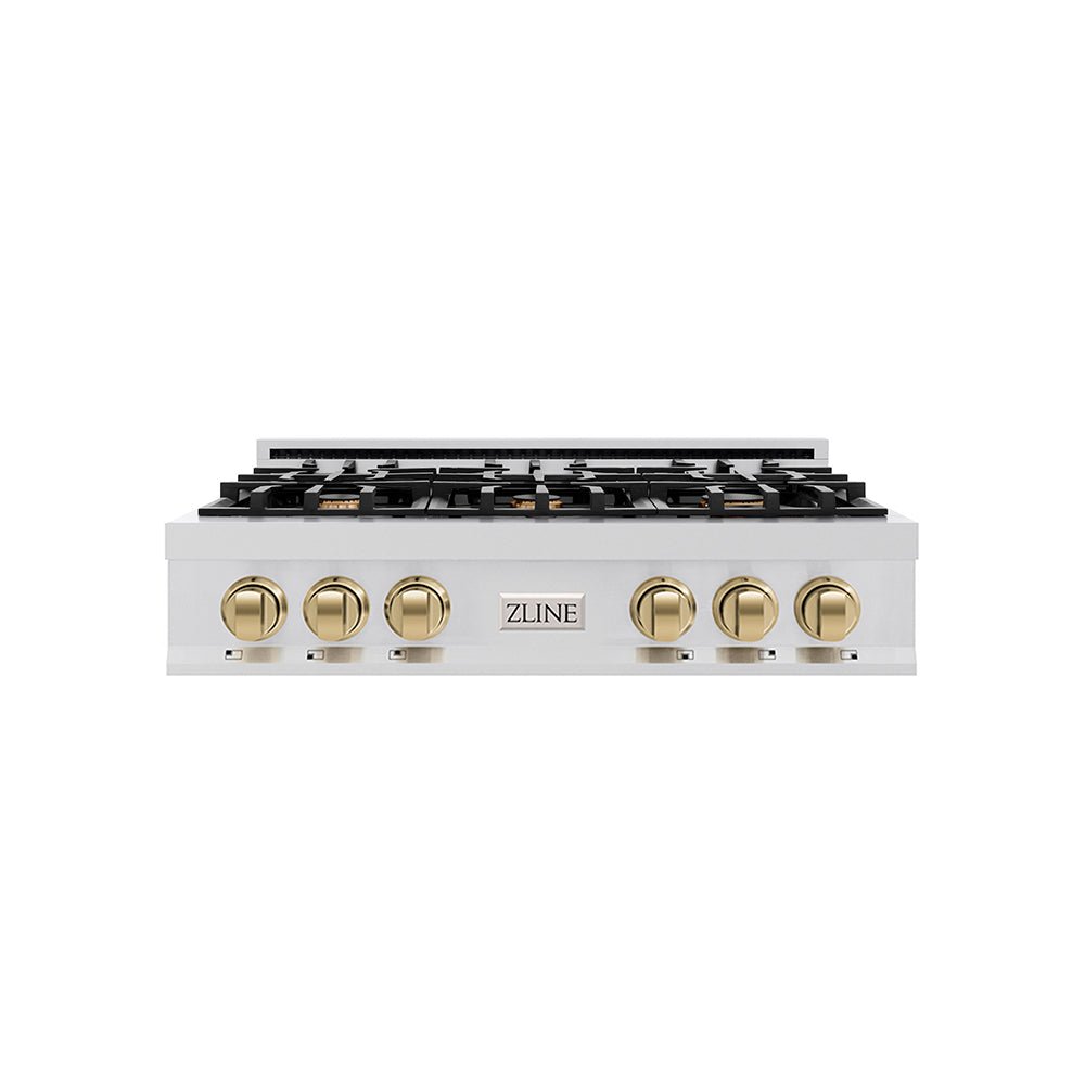 ZLINE Autograph Edition 36 in. Classic Gas Rangetop with 6 Burners and Porcelain Cooktop in Stainless Steel with Champagne Bronze Accents (RTZ-36-CB)