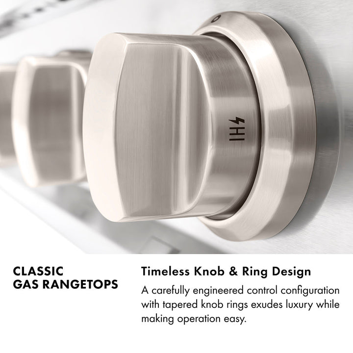 ZLINE Autograph Edition 36 in. Classic Gas Rangetop with 6 Burners and Porcelain Cooktop in Stainless Steel with Matte Black Accents (RTZ-36-MB)