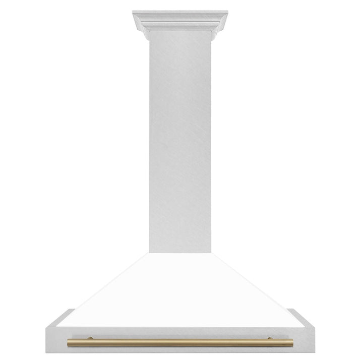ZLINE Autograph Edition 36 in. Convertible Satin Stainless Steel Wall Mount Range Hood with White Matte Shell and Champagne Bronze Handle (KB4SNZ-WM36-CB)