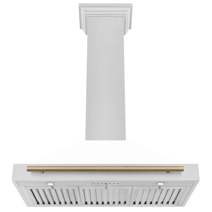 ZLINE Autograph Edition 36 in. Convertible Satin Stainless Steel Wall Mount Range Hood with White Matte Shell and Champagne Bronze Handle (KB4SNZ-WM36-CB)