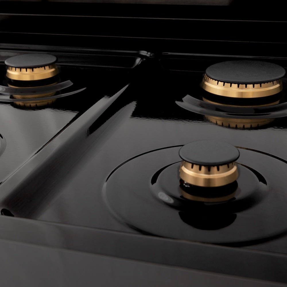 ZLINE Autograph Edition 36 in. Legacy Gas Rangetop with 6 Burners and Porcelain Cooktop in Black Stainless Steel with Champagne Bronze Accents (RTBZ-36-CB)