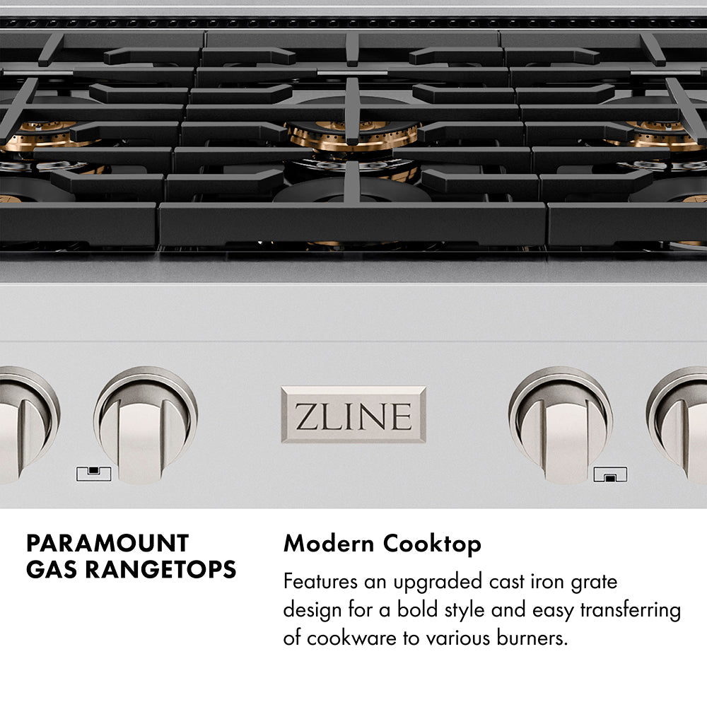 ZLINE Autograph Edition 36 in. Paramount Gas Rangetop with 6 Burner DuoProâ„¢ Cooktop in Stainless Steel and Polished Gold Accents (PSRTZ-36-G)