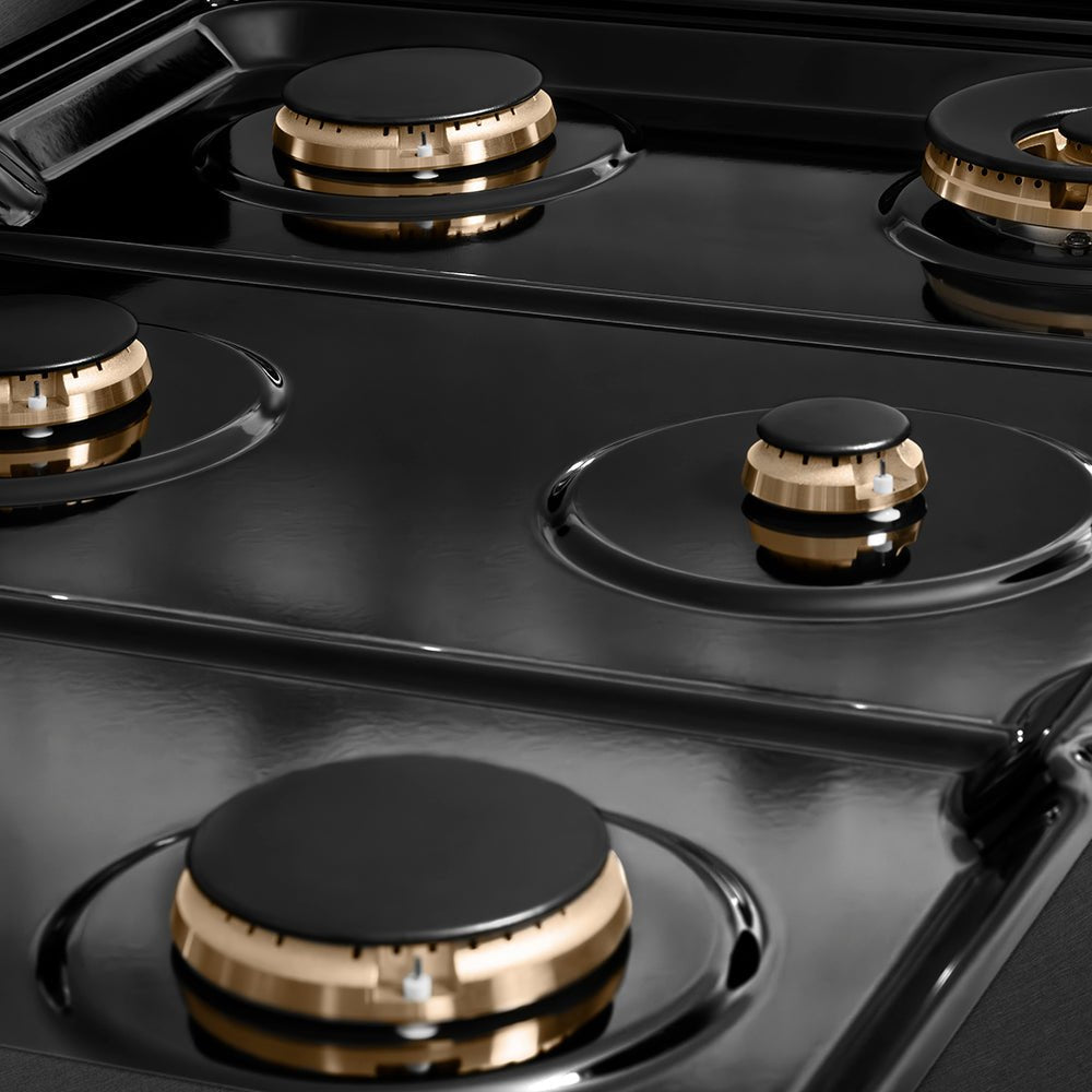 ZLINE Autograph Edition 36 in. Paramount Gas Rangetop with 6 Burners and Porcelain Cooktop in Black Satin Stainless Steel with Champagne Bronze Accents (SRTBSZ-36-CB)