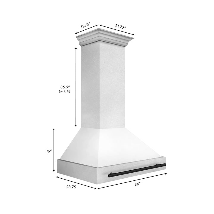 ZLINE Autograph Edition 36 in. Satin Stainless Steel Wall Mount Range Hood with White Matte Shell and Matte Black Handle (8654SNZ-WM36-MB)