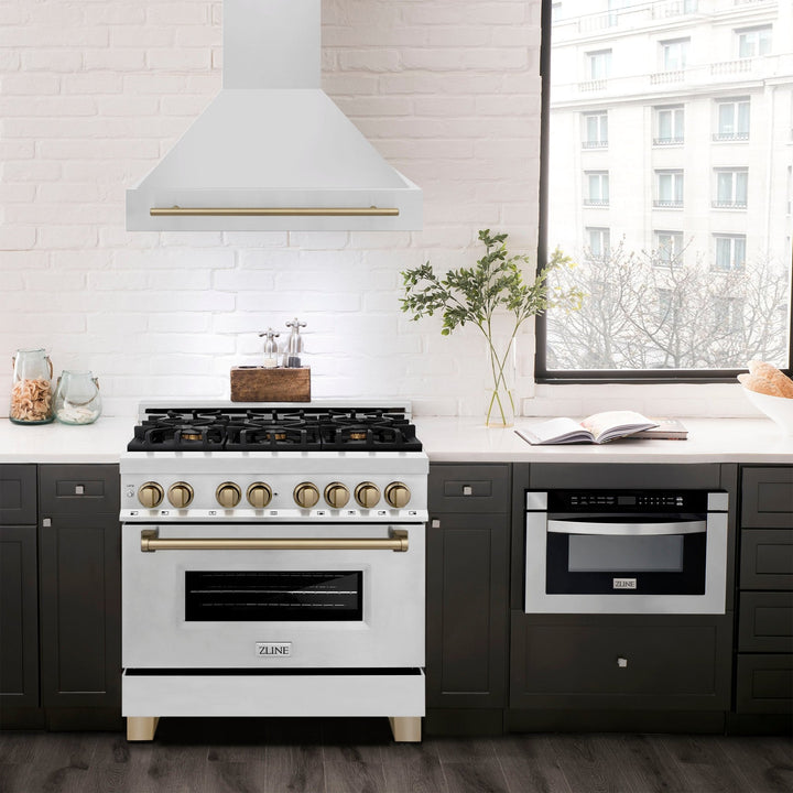 ZLINE Autograph Edition 36 in. Stainless Steel Range Hood with Stainless Steel Shell and Champagne Bronze Handle (8654STZ-36-CB)