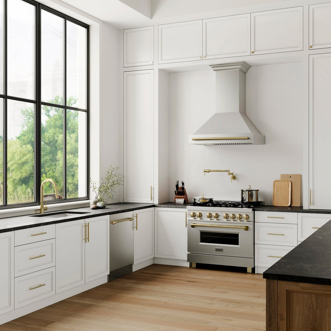 ZLINE Autograph Edition 36 in. Stainless Steel Range Hood with Stainless Steel Shell and Champagne Bronze Handle (8654STZ-36-CB)