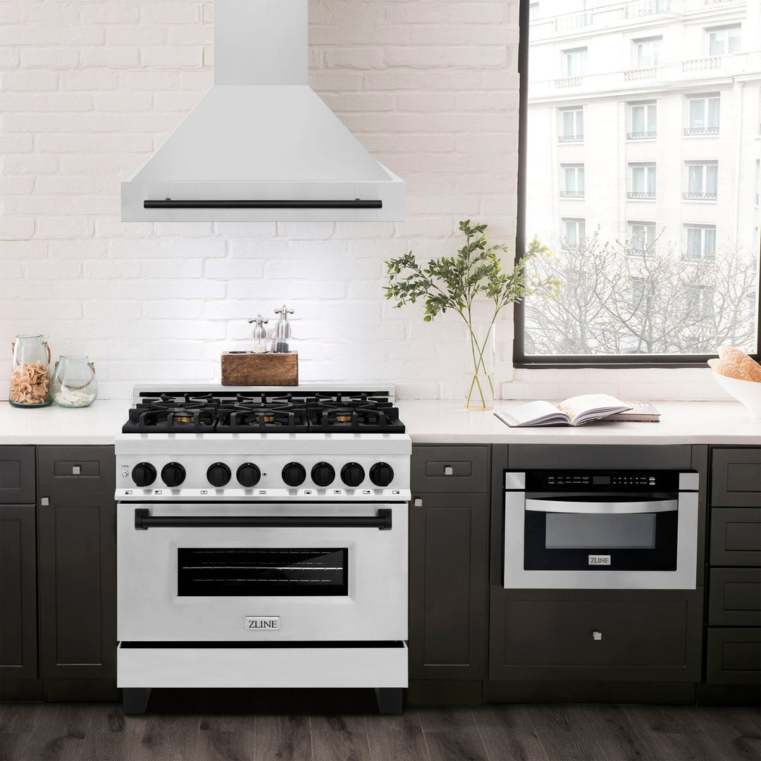 ZLINE Autograph Edition 36 in. Stainless Steel Range Hood with Stainless Steel Shell and Matte Black Handle (8654STZ-36-MB)