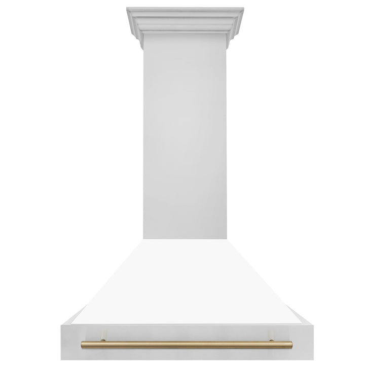 ZLINE Autograph Edition 36 in. Stainless Steel Range Hood with White Matte Shell and Champagne Bronze Handle (8654STZ-WM36-CB)
