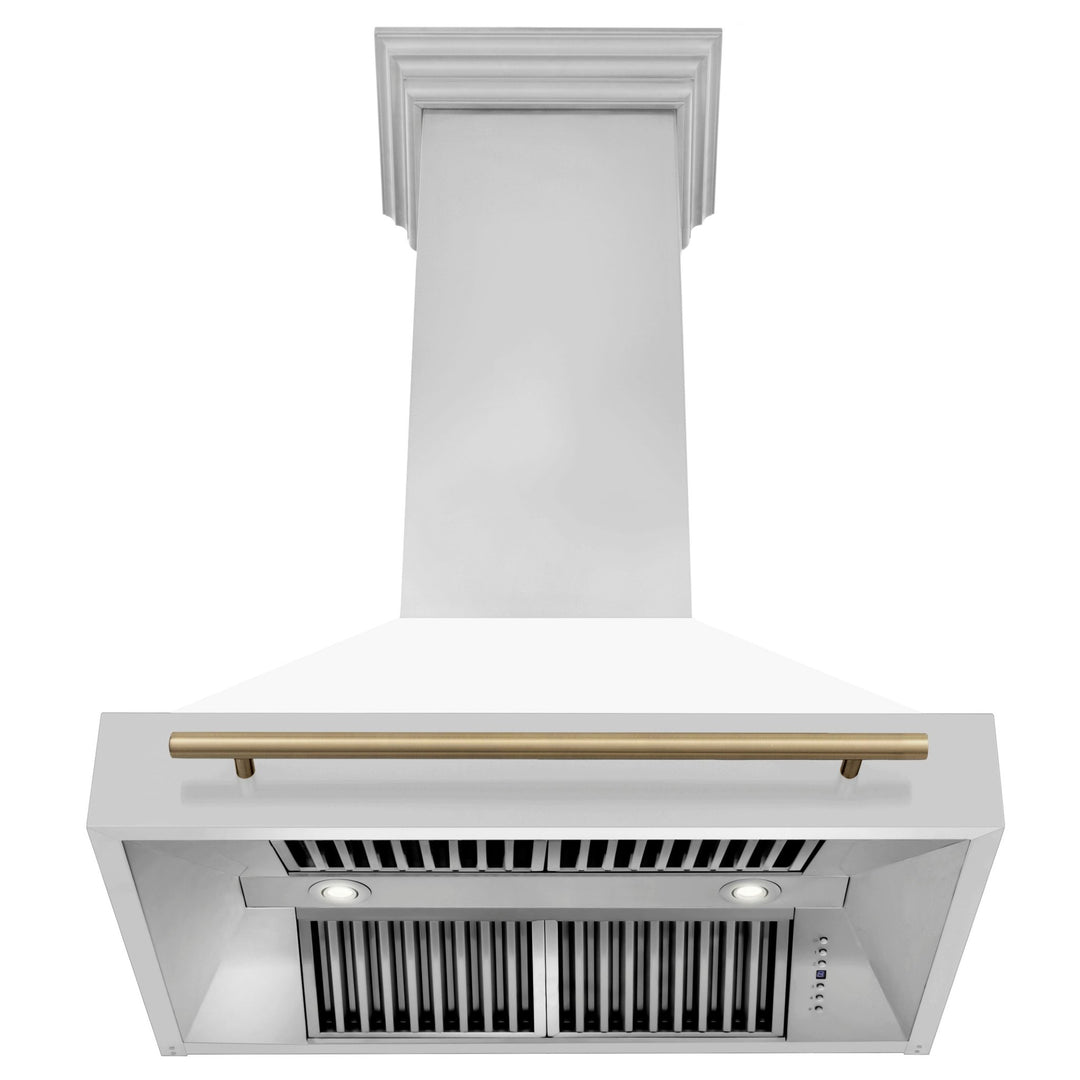 ZLINE Autograph Edition 36 in. Stainless Steel Range Hood with White Matte Shell and Champagne Bronze Handle (8654STZ-WM36-CB)