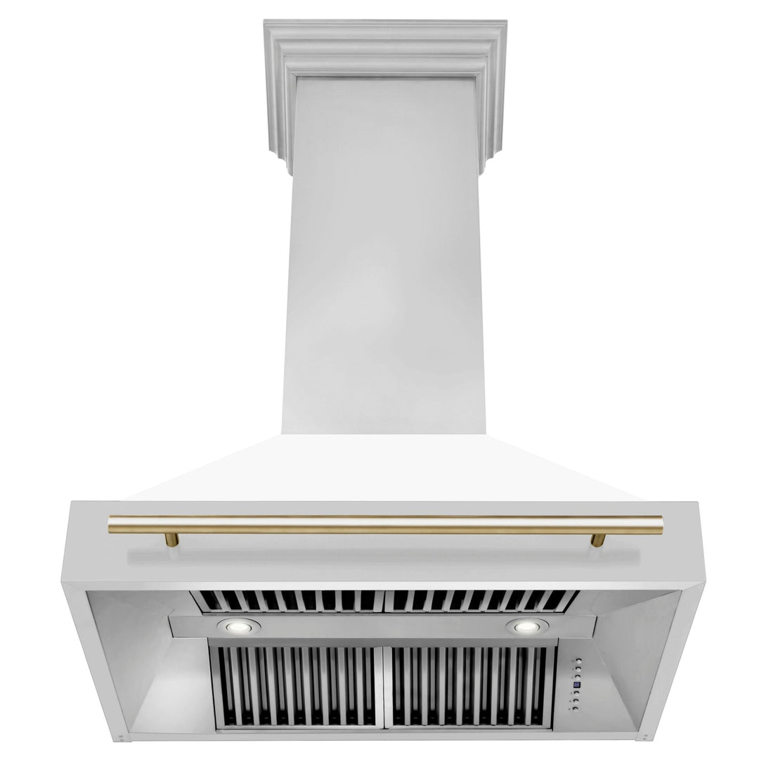 ZLINE Autograph Edition 36 in. Stainless Steel Range Hood with White Matte Shell and Polished Gold Handle (8654STZ-WM36-G)