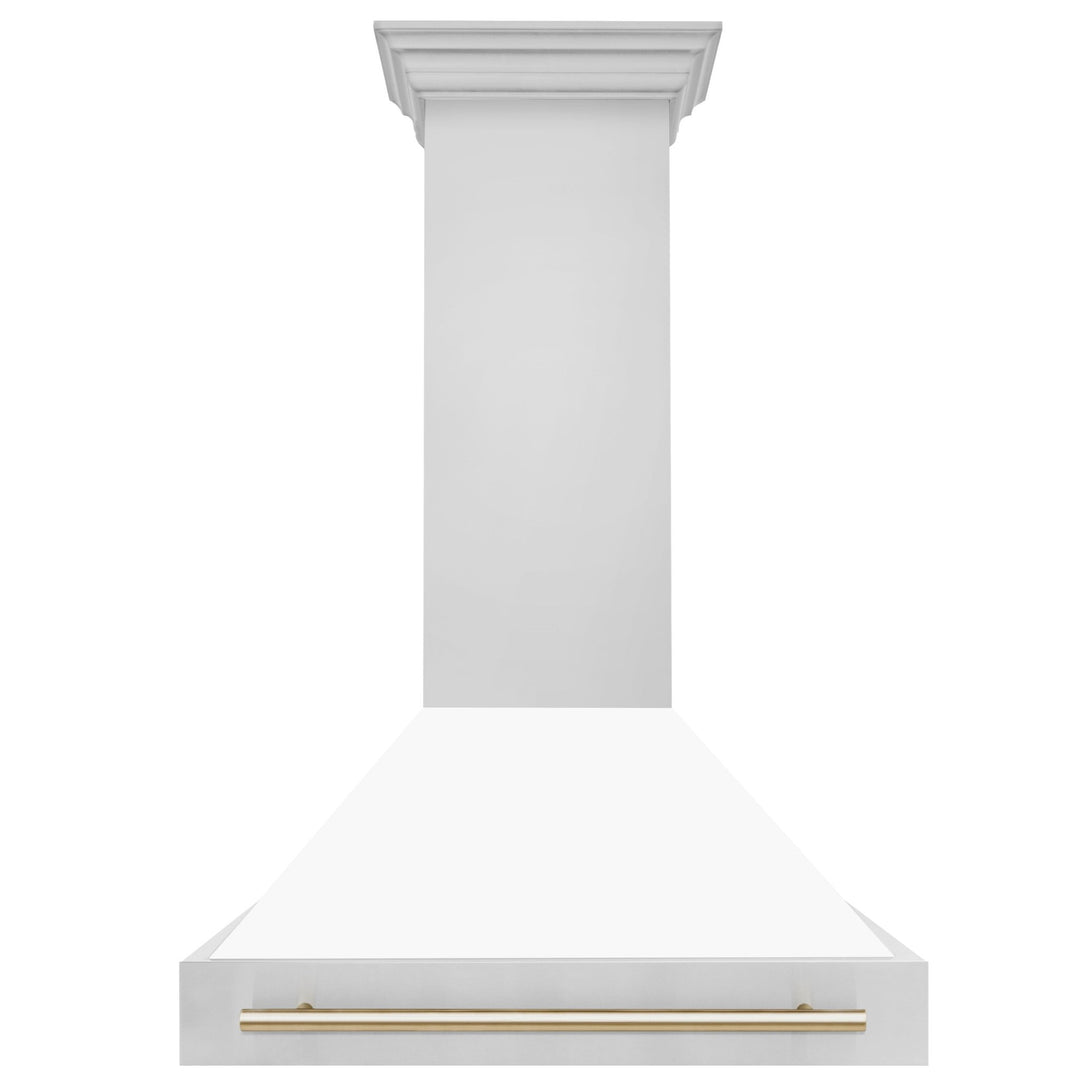 ZLINE Autograph Edition 36 in. Stainless Steel Range Hood with White Matte Shell and Polished Gold Handle (8654STZ-WM36-G)