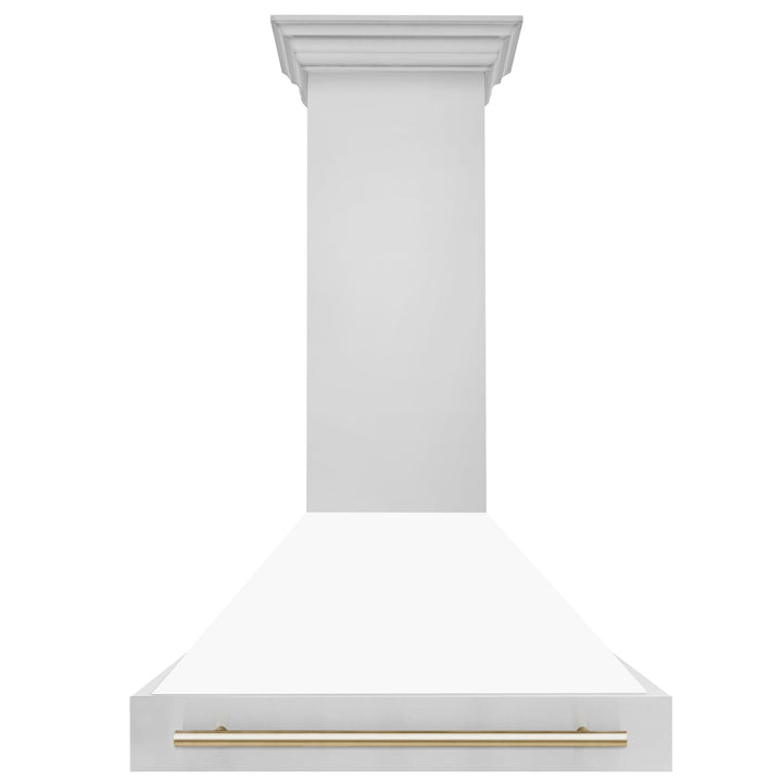 ZLINE Autograph Edition 36 in. Stainless Steel Range Hood with White Matte Shell and Polished Gold Handle (8654STZ-WM36-G)