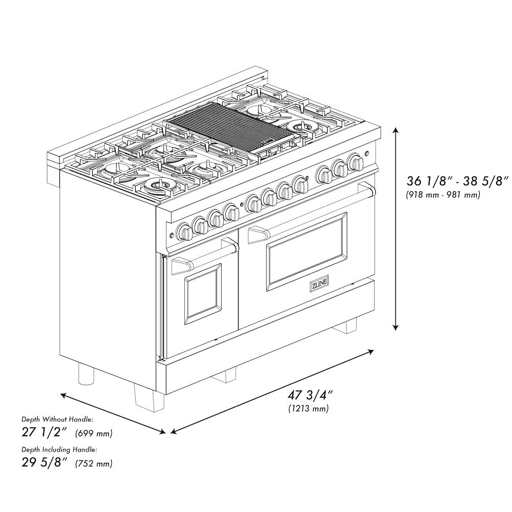 ZLINE Autograph Edition 48 in. 6.0 cu. ft. Legacy Dual Fuel Range with 7 Burner Gas Cooktop and 2 Electric Ovens in Satin Stainless Steel and Champagne Bronze Accents (RASZ-SN-48-CB)